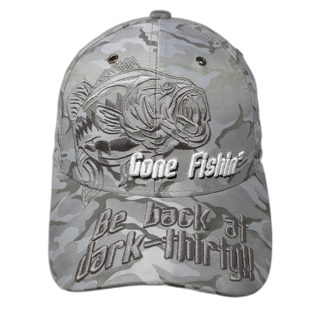 Black Eagle Gray Camo Gone Fishin Largemouth Bass One Size Baseball Cap Hat Fish